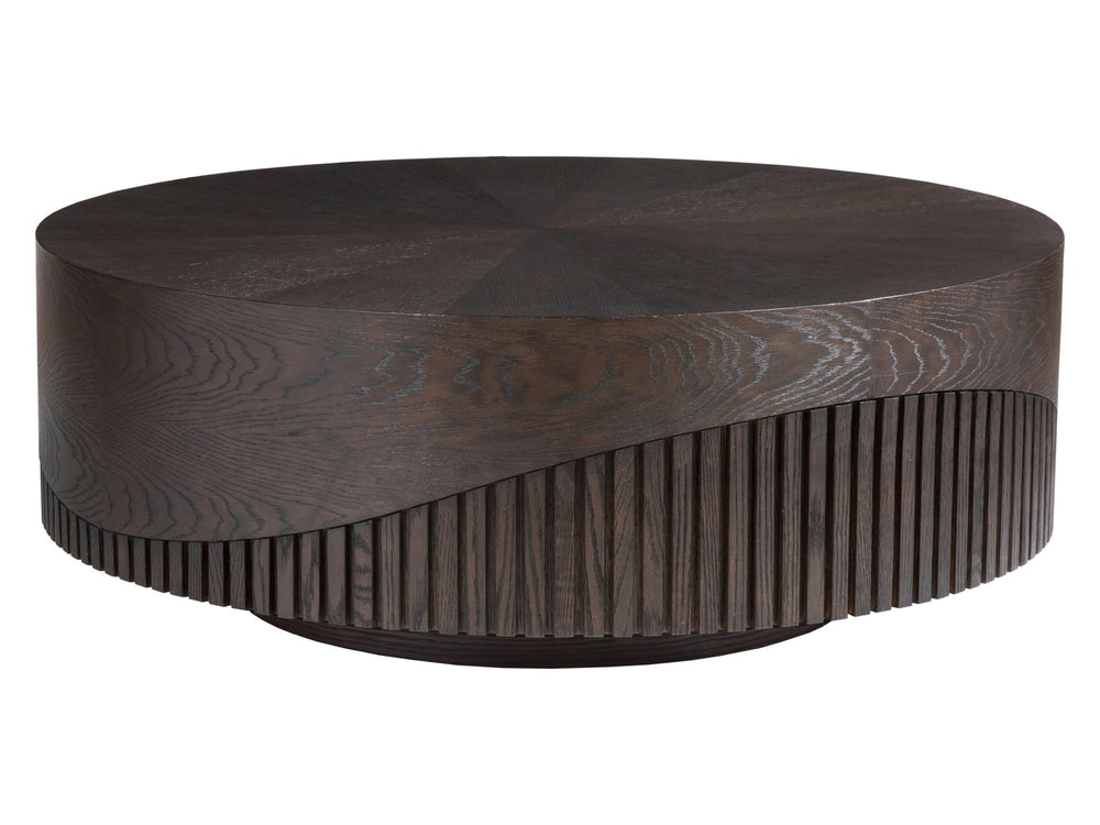 Lexington Artistica Home Nightfall Round Cocktail Table - Stunning Modern Design With Unique Fluted Oak And Rich Mocha Finish Mocha Wood 2332-943