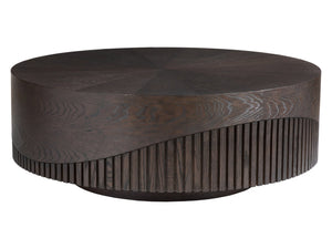 Lexington Artistica Home Nightfall Round Cocktail Table - Stunning Modern Design With Unique Fluted Oak And Rich Mocha Finish Mocha Wood 2332-943