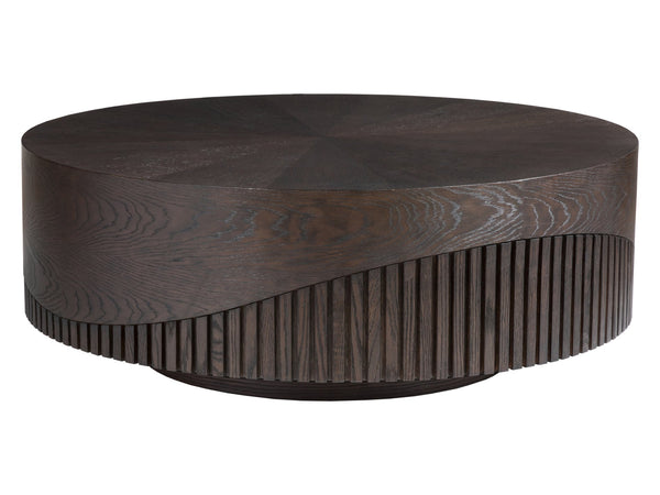 Lexington Artistica Home Nightfall Round Cocktail Table - Stunning Modern Design With Unique Fluted Oak And Rich Mocha Finish Mocha Wood 2332-943