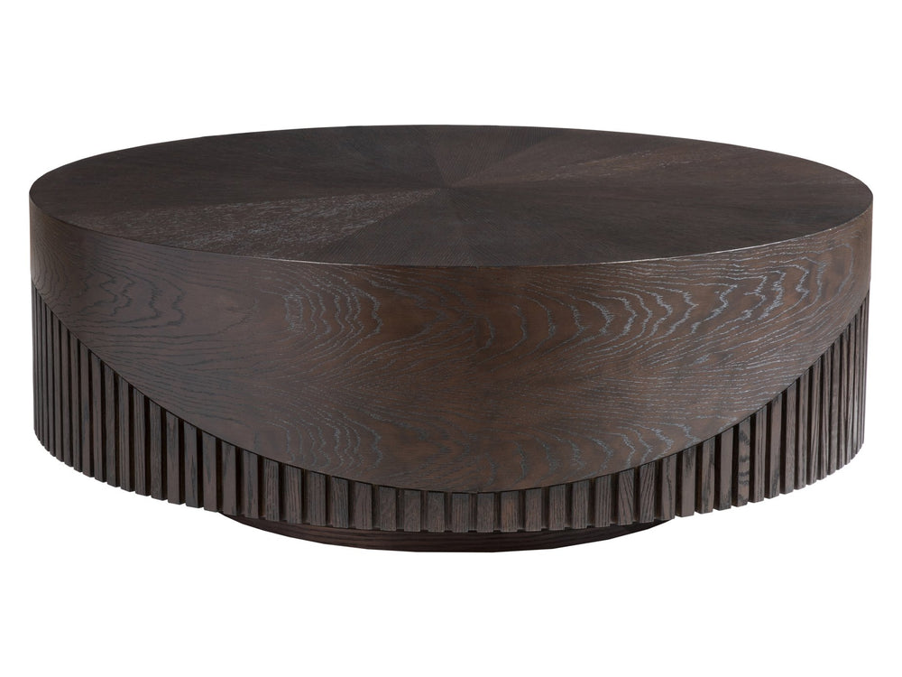 Lexington Artistica Home Nightfall Round Cocktail Table - Stunning Modern Design With Unique Fluted Oak And Rich Mocha Finish Mocha Wood 2332-943