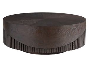 Lexington Artistica Home Nightfall Round Cocktail Table - Stunning Modern Design With Unique Fluted Oak And Rich Mocha Finish Mocha Wood 2332-943