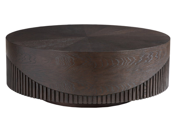 Lexington Artistica Home Nightfall Round Cocktail Table - Stunning Modern Design With Unique Fluted Oak And Rich Mocha Finish Mocha Wood 2332-943
