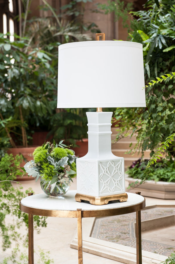 Wildwood Lila White Glazed Table Lamp With Antique Gold Leaf Accents — 31" Slim Decorative Accent Lighting Fixture 23323