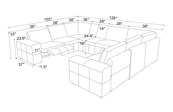 English Elm Premium Leather Match Sectional with Dual Recliners Wide Square Arms Living Room Ginger B2748S00154