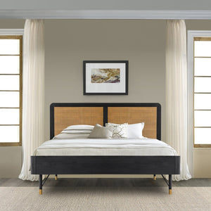 English Elm Saratoga King Bed Solid Acacia Frame Woven Rattan Headboard Bohemian Bedroom B2736S00032