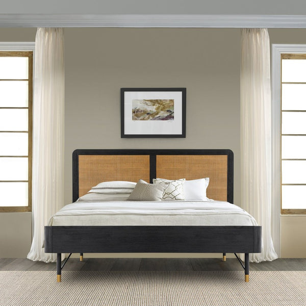 English Elm Saratoga King Bed Solid Acacia Frame Woven Rattan Headboard Bohemian Bedroom B2736S00032
