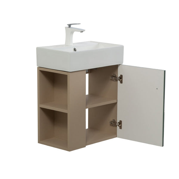 English Elm 21.6" Wall Mounted Bathroom Vanity Ceramic Sink Open Shelf Soft Close Green W1573S00088