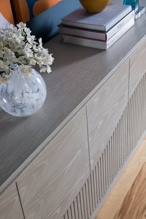 Lexington Artistica Home Daybreak Media Console - Stunning Fluted White Oak Design With Modern Finishes For Elegant Storage Taupe Wood 2333-907