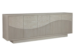 Lexington Artistica Home Daybreak Media Console - Stunning Fluted White Oak Design With Modern Finishes For Elegant Storage Taupe Wood 2333-907
