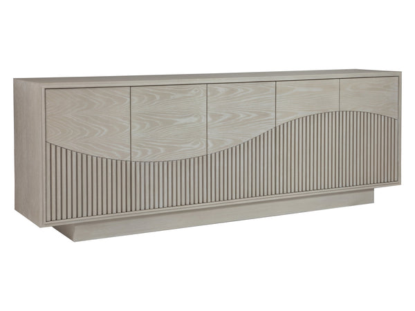 Lexington Artistica Home Daybreak Media Console - Stunning Fluted White Oak Design With Modern Finishes For Elegant Storage Taupe Wood 2333-907