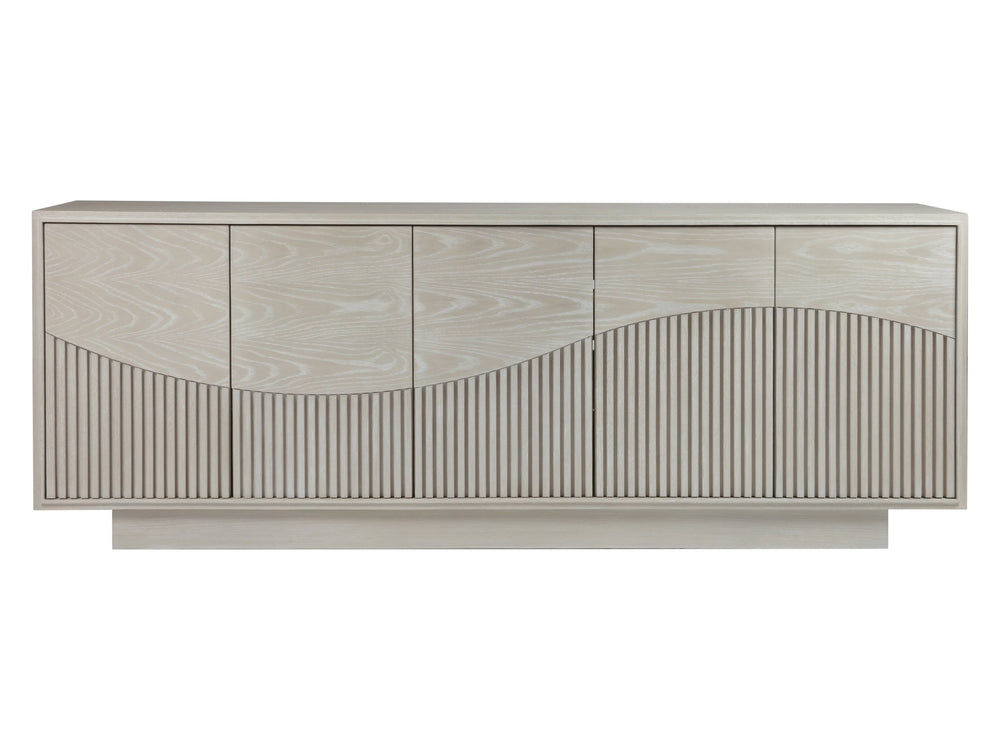 Lexington Artistica Home Daybreak Media Console - Stunning Fluted White Oak Design With Modern Finishes For Elegant Storage Taupe Wood 2333-907