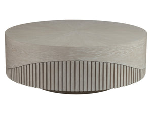 Lexington Artistica Home Daybreak Modern Round Cocktail Table With Unique Wave Pattern And Fluted White Oak Design Taupe Wood 2333-943