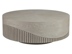 Lexington Artistica Home Daybreak Modern Round Cocktail Table With Unique Wave Pattern And Fluted White Oak Design Taupe Wood 2333-943