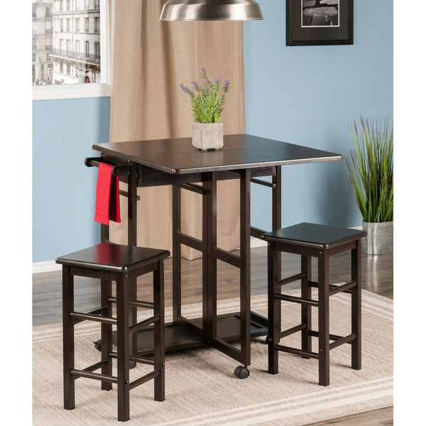 Winsome Wood Suzanne 3-piece Space Saver Set - Versatile Drop Leaf Table & Stools For Small Spaces In Coffee Finish Coffee Solid ,Composite Wood 23330-winsome-wood