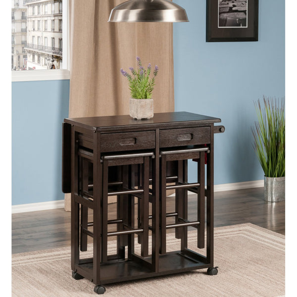 Winsome Wood Suzanne 3-piece Space Saver Set - Versatile Drop Leaf Table & Stools For Small Spaces In Coffee Finish Coffee Solid ,Composite Wood 23330-winsome-wood
