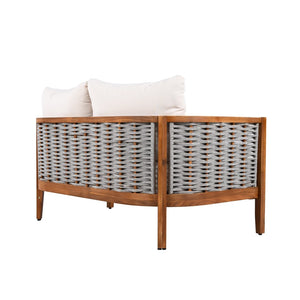 English Elm 2 Piece Acacia Wood Outdoor Loveseat Set Woven Rope Tub Design Teak Patio N780P245860G