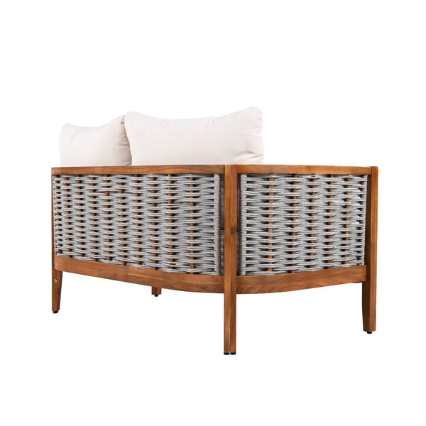 English Elm Outdoor Acacia Tub Sofa Set with Woven Rope Panels Deep Seating Patio Collection N780P24585960G
