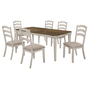 English Elm Seaside 7-Piece Dining Table Set: Charming Nutmeg & Rustic Cream For Cozy Family Gatherings B062S01224-GIGA