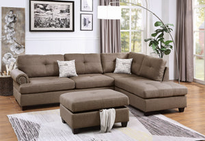 English Elm Contemporary Three Piece Sectional Sofa Set with Nailhead Trim and Storage Ottoman B011S01053