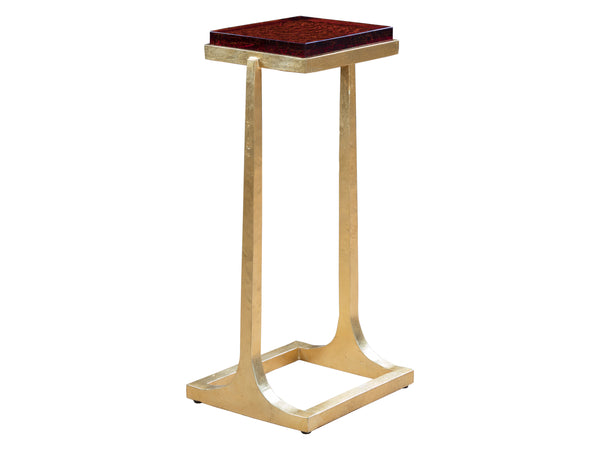 Lexington Artistica Home Sunward Contemporary Spot Table - Unique Hand-forged Iron Base With Stunning Blood Orange Glass Top Gold Leaf Wood 2334-950