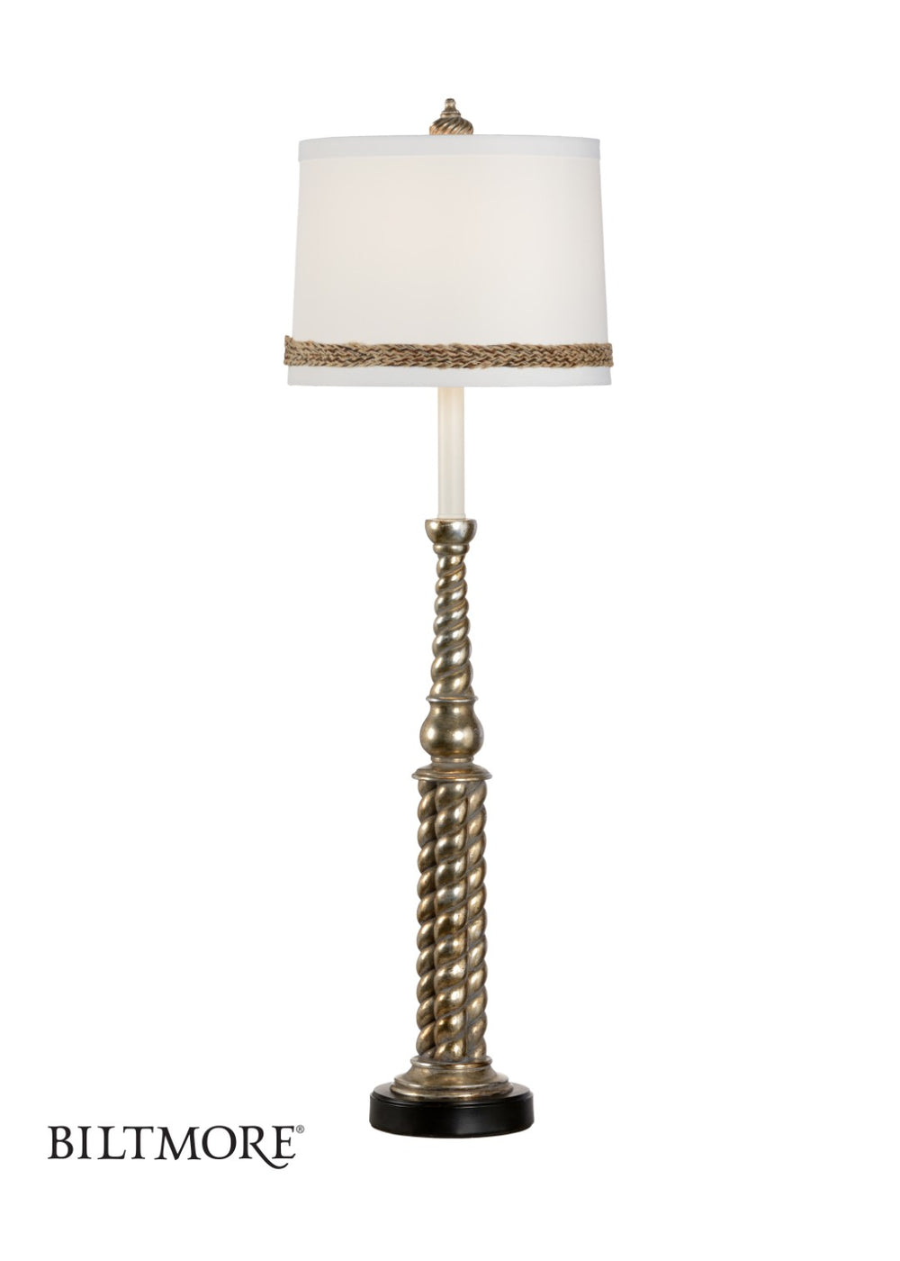 Wildwood Swannanoa Tall Antique Silver Leaf Lamp With Carved Trestle-Style Base, Narrow Profile For Consoles 23340