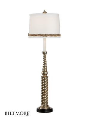 Wildwood Swannanoa Tall Antique Silver Leaf Lamp With Carved Trestle-Style Base, Narrow Profile For Consoles 23340