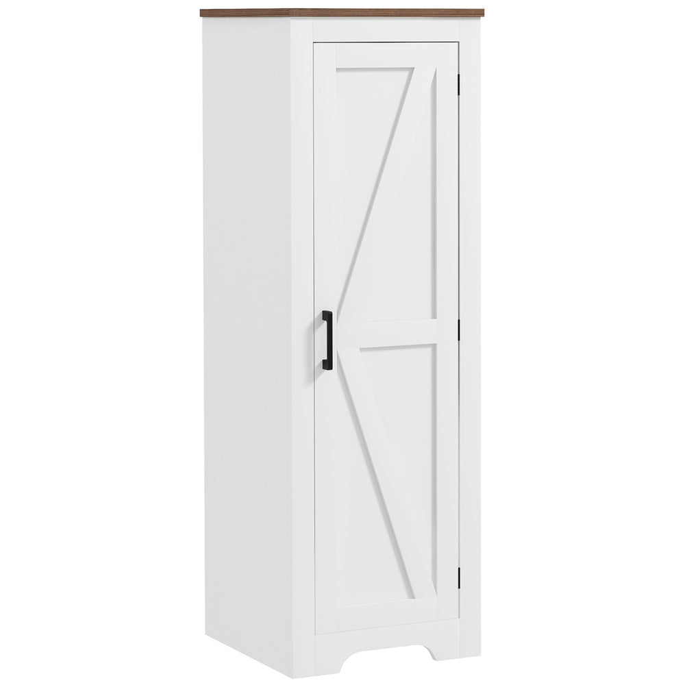 English Elm HOMCOM Farmhouse Barn Door Storage Cabinet with Adjustable Shelves, Anti-Tip Floor Pantry Accent MDF W2225P200919