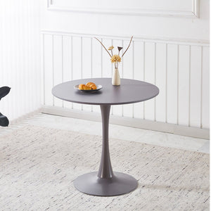 English Elm 31.5" Round Mdf Pedestal Dining Table Mid-century Modern Sculpted Base Seats Four Grey W234P405191