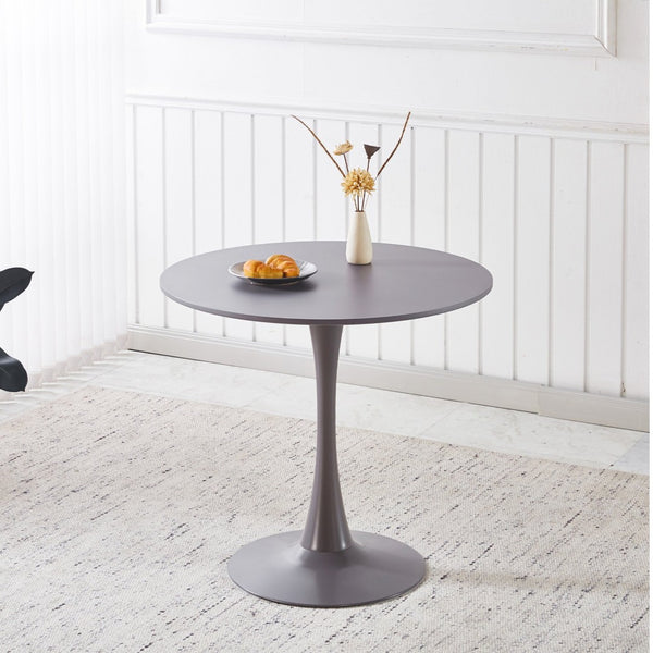 English Elm 31.5" Round Mdf Pedestal Dining Table Mid-century Modern Sculpted Base Seats Four Grey W234P405191