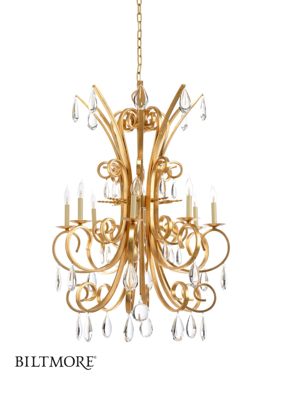Wildwood Grand Stairs Chandelier Antique Gold Leaf 41" H Statement Foyer Light With 6' Chain, Estate Elegance 23347