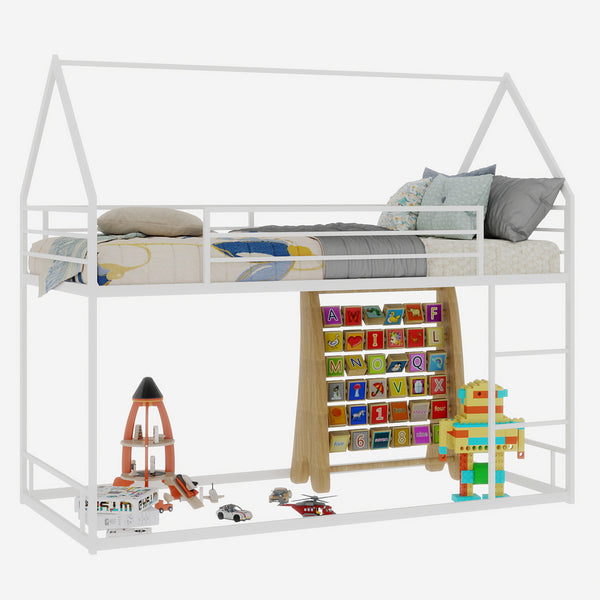 English Elm Metal Twin over Twin Bunk Bed Sturdy Heavy-Duty Frame with Silent Slats, 13" Guardrail & Ladder White W1935P330798