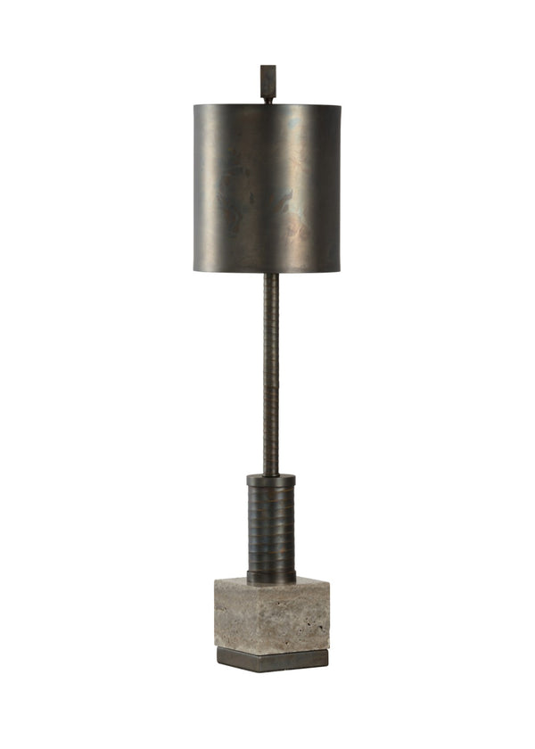 Wildwood Circuit Scorched Bronze Lamp With Sculptural Coil & Gray Marble Base — Industrial Desk Accent Light 23359