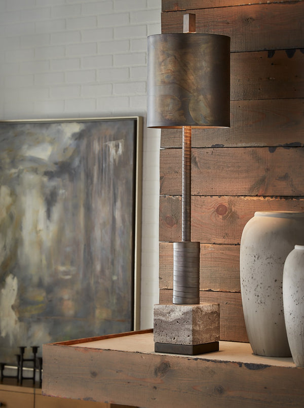 Wildwood Circuit Scorched Bronze Lamp With Sculptural Coil & Gray Marble Base — Industrial Desk Accent Light 23359