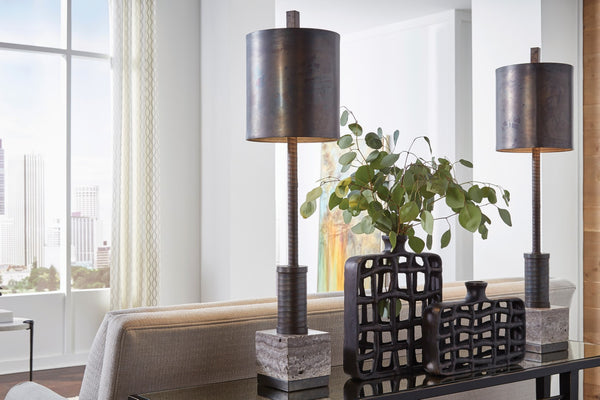 Wildwood Circuit Scorched Bronze Lamp With Sculptural Coil & Gray Marble Base — Industrial Desk Accent Light 23359