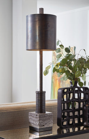 Wildwood Circuit Scorched Bronze Lamp With Sculptural Coil & Gray Marble Base — Industrial Desk Accent Light 23359