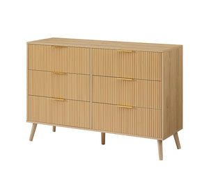 English Elm Bedroom Dresser - Stylish 6-Drawer Wavy Front Storage Chest In Natural Finish For Modern Spaces W1162P190403