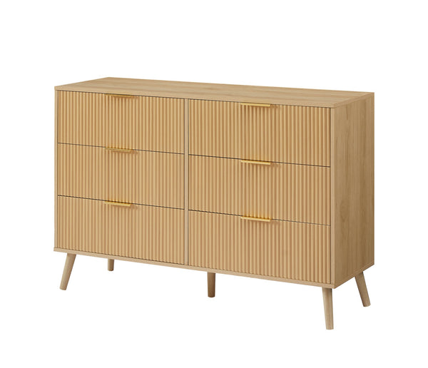 English Elm Bedroom Dresser - Stylish 6-Drawer Wavy Front Storage Chest In Natural Finish For Modern Spaces W1162P190403