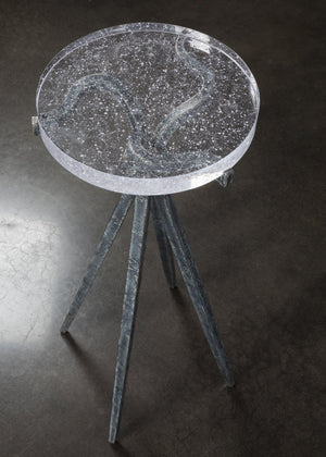 Lexington Artistica Home Luna Spot Table - Hand-forged Organic Design With Unique Bubble Art Glass Top For Elegant Interiors Natural Iron Wood 2336-950