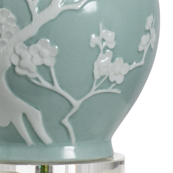 Wildwood Yoshino Hand-Painted Porcelain Lamp In Seafoam Celadon Glaze — Cherry Blossom Motif, 28" Height 23366