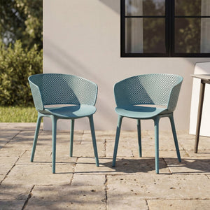 English Elm Gerald Outdoor Stackable Dining Chairs Uv Resistant Molded Plastic Patio Set of 2 Sky Blue N776P390476B