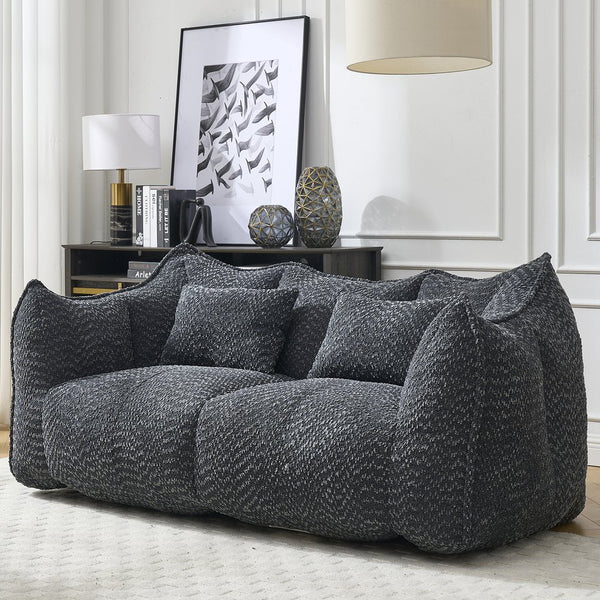 English Elm Soft Plush Foam Beanbag Chair for Two People, Square Recliner Sofa With Superfiber Comfort Embrace Black W1996P252276