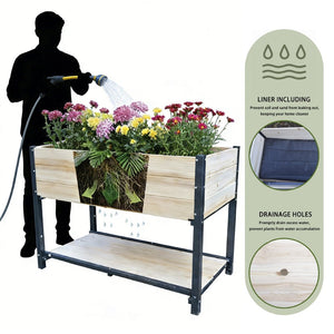 English Elm New Solid Iron and Wood Raised Garden Bed Ergonomic Standing Planter for Patio W1431P470876