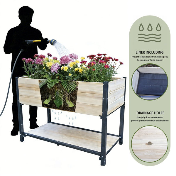 English Elm New Solid Iron and Wood Raised Garden Bed Ergonomic Standing Planter for Patio W1431P470876