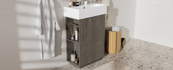 English Elm [video]21.6" Freestanding Bathroom Vanity Ceramic Sink Wavy Door Mdf Cabinet Small Bath Dark Grey N729P285503G