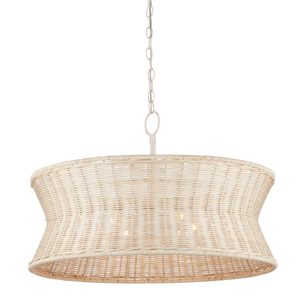 Phebe Chandelier - Elegant Coastal Design with Bleached Wicker Shade and Vanilla Finish for Homes