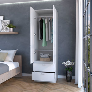 English Elm White Marquez Melamine 2-Door 2-Drawer Wardrobe — Durable, Stylish Bedroom Storage, 76.9" H B062P205246