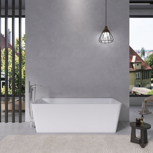 English Elm 66.9 Inch Stone Resin Freestanding Soaking Tub Matte White Spa Bath for Modern Homes W1613P179797