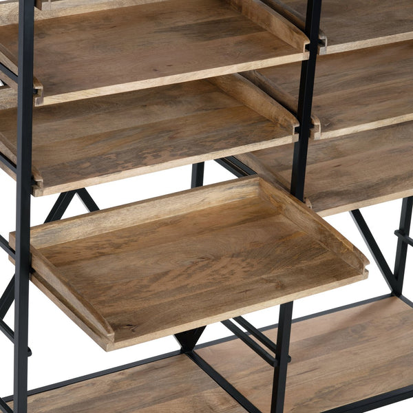 Crestview Collection Rustic Mango Wood Bookcase With Industrial Metal Frame - 12 Adjustable Shelves For Stylish Storage Brown Solid Wood Cvfnr4602