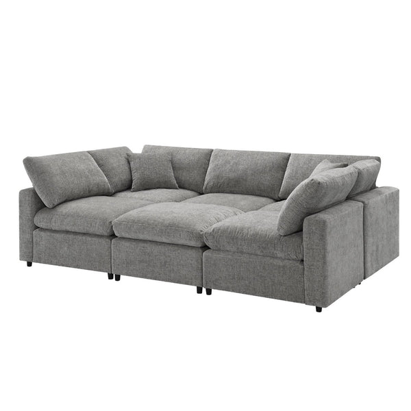 English Elm [new Sku] Chenille Modular Sectional Sleeper Sofa with Ottoman Six Seat U Shape Living Room Gray N723S8583G
