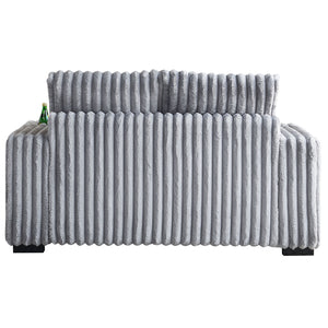 English Elm 61.42Inch Square Arm Loveseat With Ottoman Upholstered Velvet, Bluetooth Speaker, Wireless Charger, USB Ports, Cup Holder, Cozy Channeling Design LIGHT GREY W579S00020